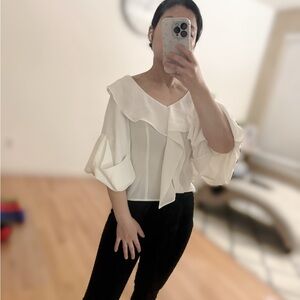 Elegant White Ruffle Blouse